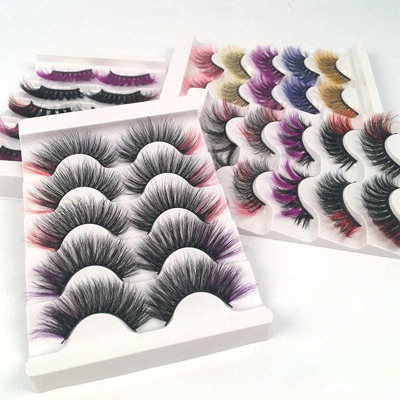 Colorful Fried 5 Pairs Of False Eyelashes Multi-Layer Thick Cross Mink Hair Eyelashes 8D FLUFFY - Korvel