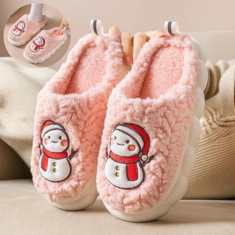 Chaussons Bonhomme de Neige - Chaussures d'Hiver en Peluche Antidérapantes