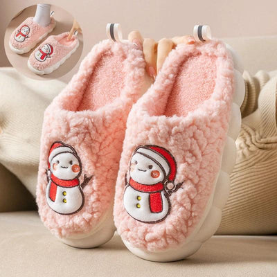 Chaussons Bonhomme de Neige - Chaussures d'Hiver en Peluche Antidérapantes