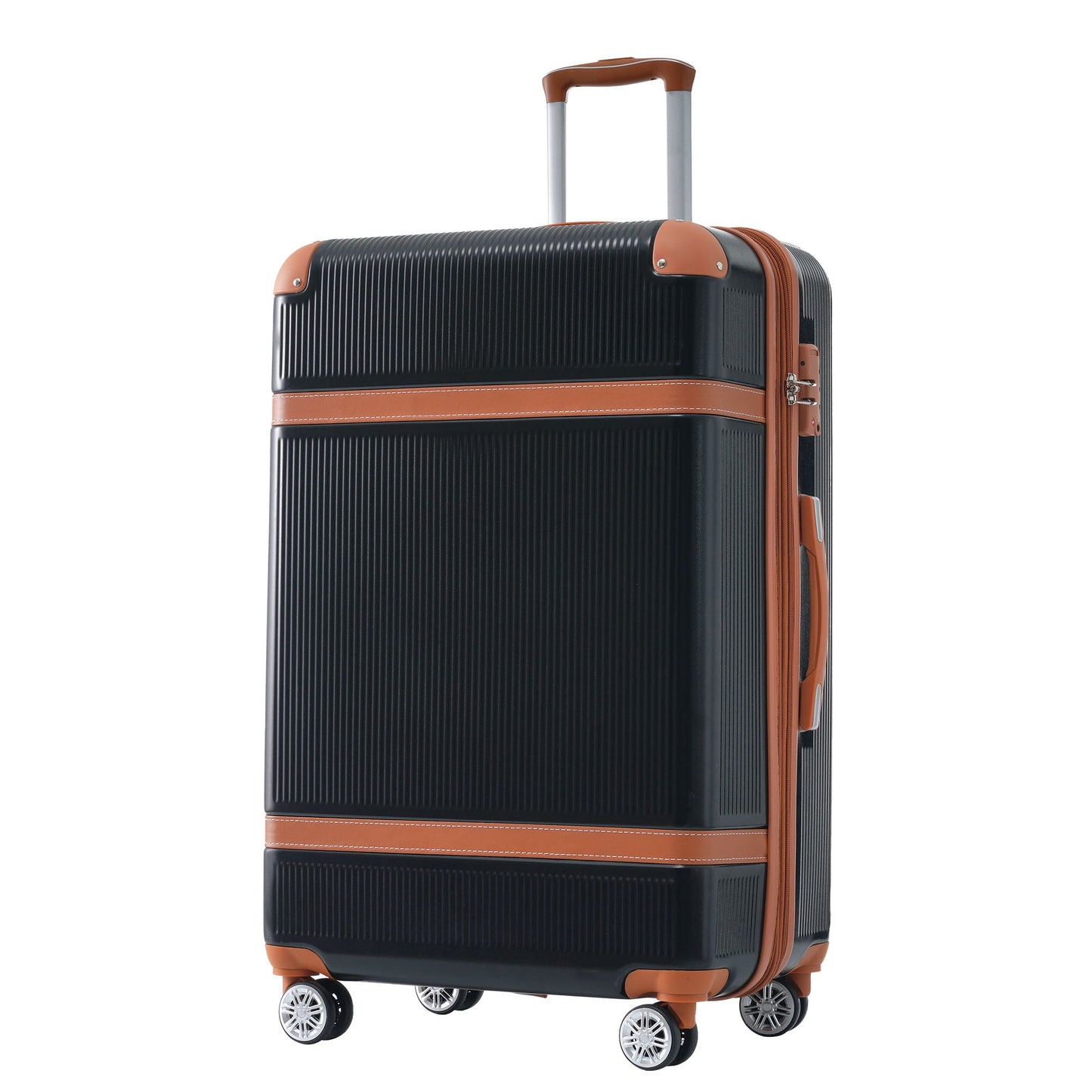 Hardshell Luggage Sets 3 Piece double spinner 8 wheels Suitcase with TSA Lock Lightweight 20''24''28'' Black + ABS - Korvel