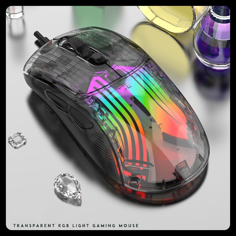 Luminous wireless Bluetooth the third mock examination transparent RGB mechanical mouse game video game mute mouse - Korvel