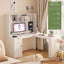 Corner gaming computer desk with socket, drawers, bookshelf and writing desk, modern L-shaped learning desk with storage space - Korvel