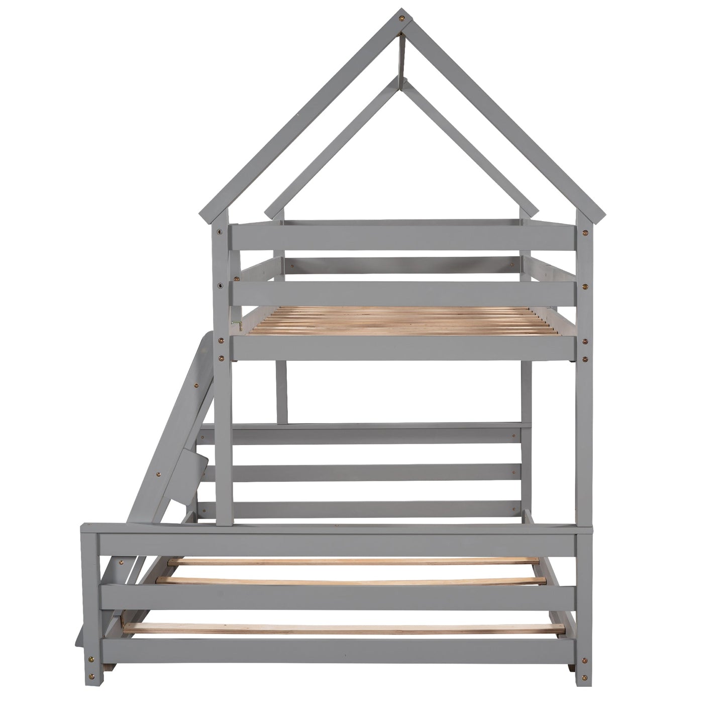 Twin over Full House Bunk Bed with Built-in Ladder Gray - Korvel