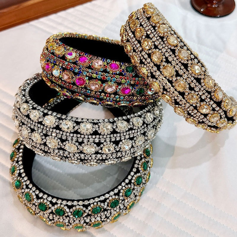 Heavy craftsmanship Baroque crystal headband with retro glass inlaid diamond hair accessories - Korvel
