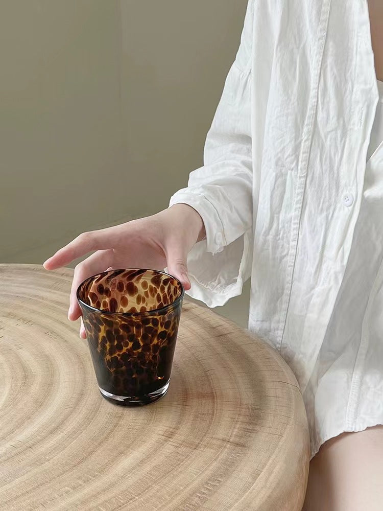 1 Pcs Brown Leopard Grain Cup Glass Transparent Sense Water Cup Tea Cup Coffee Mugs Wine Glasses Drinking Glasses - Korvel