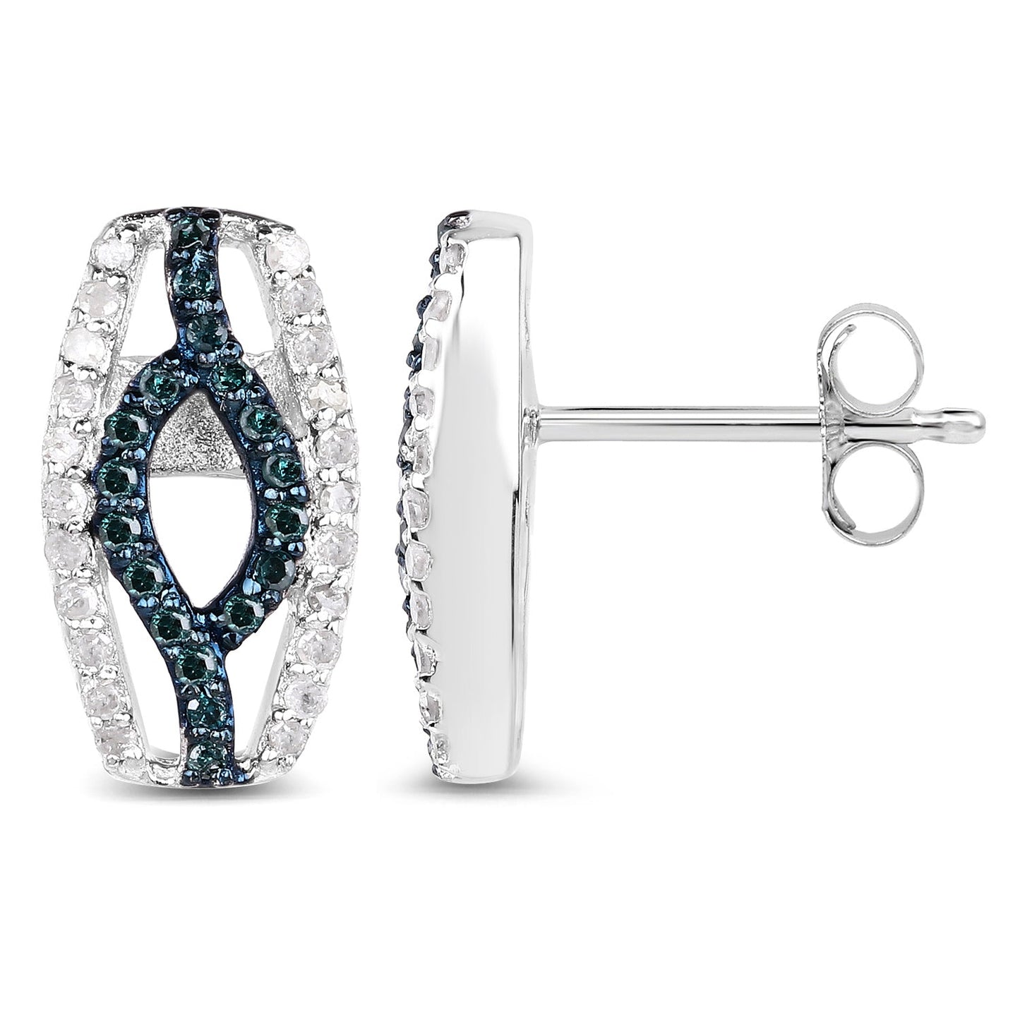 0.42 Carat Genuine Blue Diamond & White Diamond Earrings