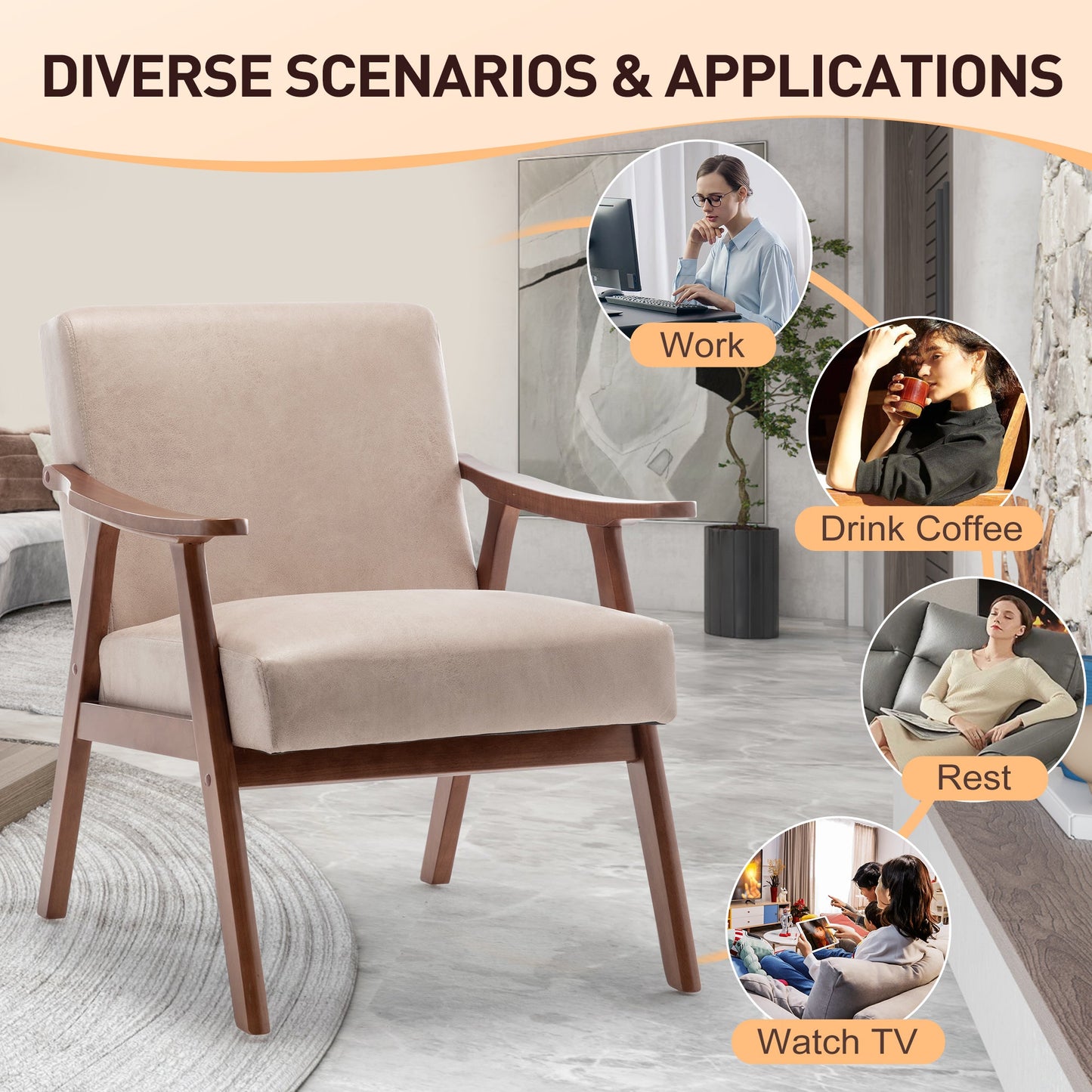 Mid-Century Modern Solid Wood Accent Chair