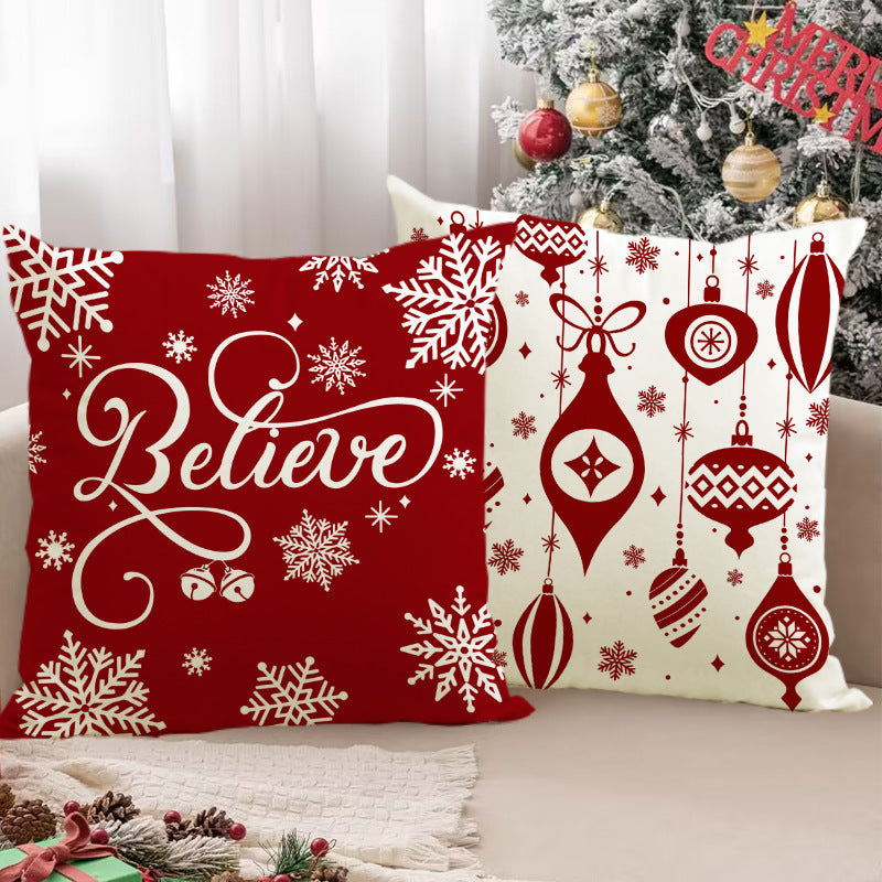 Christmas red ball pillow cover Christmas holiday themed home decoration pillowcase linen waist pillow - Korvel