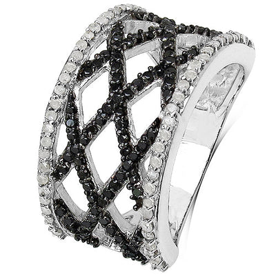 Bague de fiançailles en argent sterling avec diamants noirs et blancs de 0,92 carat