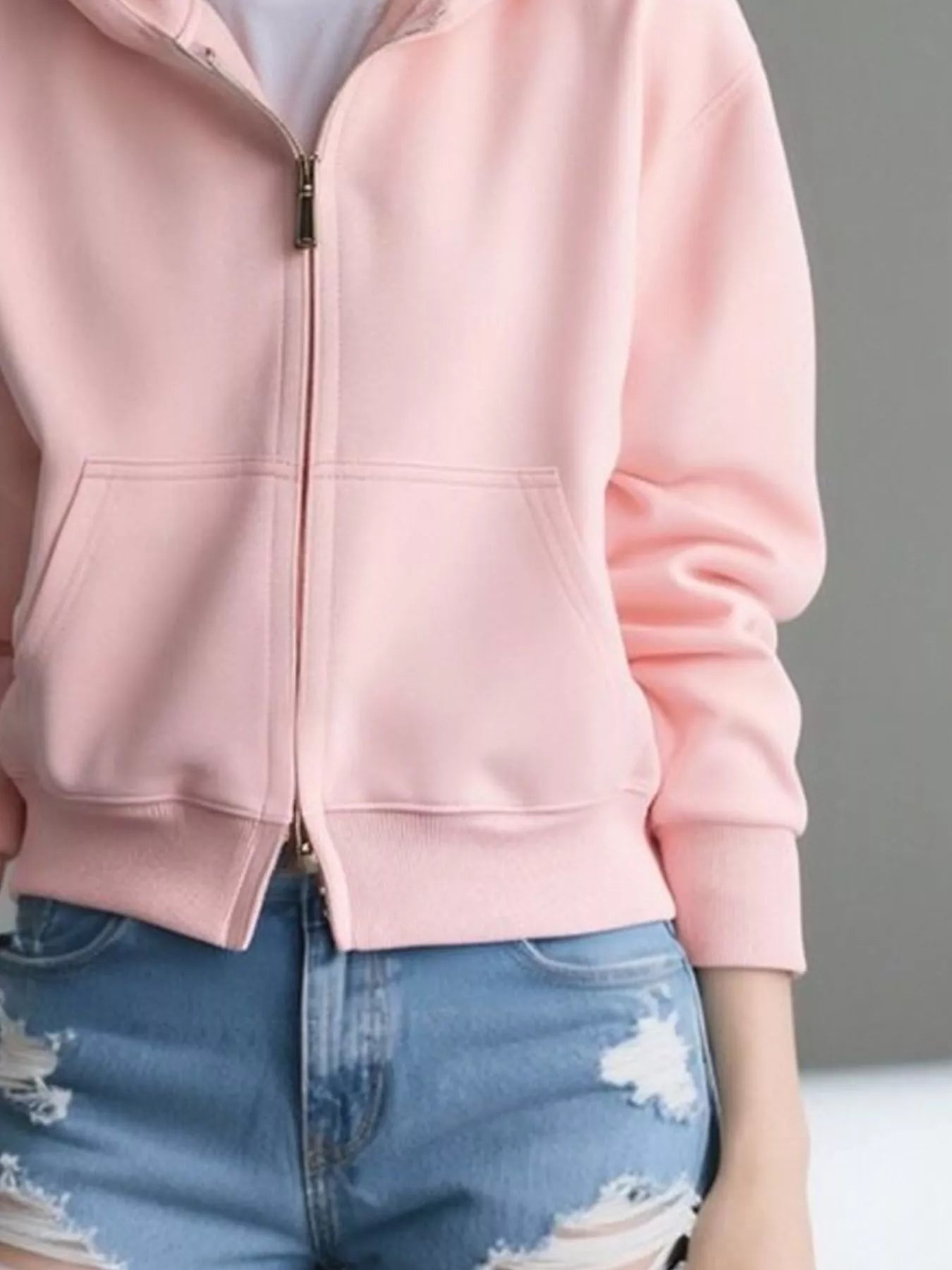 Plus Size Casual Zip-Up Long Sleeve Hoodie