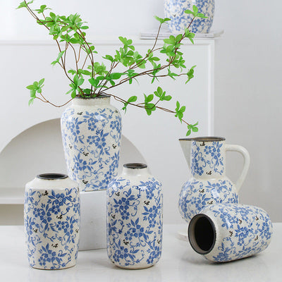 Vintage Blue and White Porcelain Ceramic Vase