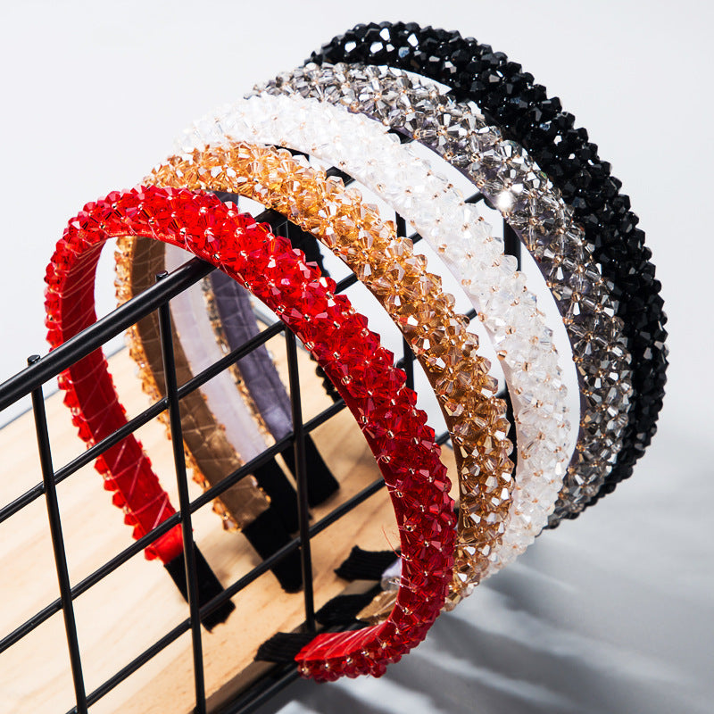 Korean Style Thin Edge Crystal Headband Women's Fashion Super Flash Headband Party Press Hair Accessories - Korvel