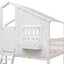 Twin over Twin House Bunk Bed with Roof , Window, Window Box, Door , with Safety Guardrails and Ladder,White - Korvel