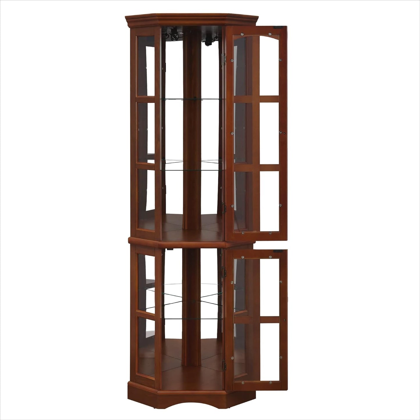 Corner Curio Cabinet with 5 Shelves and Lighting System, Walnut(E26 light bulb not included) - Korvel