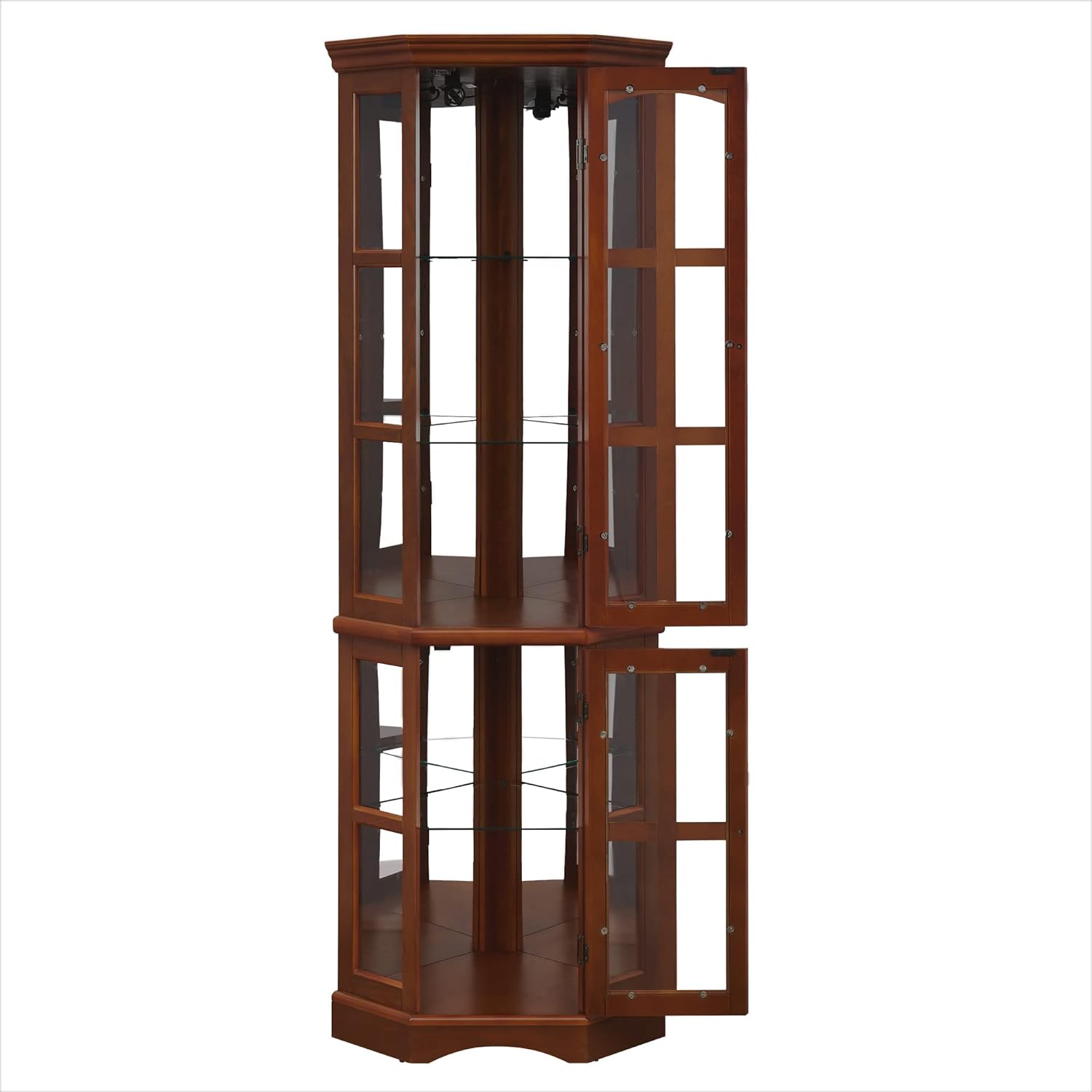 Corner Curio Cabinet with 5 Shelves and Lighting System, Walnut(E26 light bulb not included) - Korvel