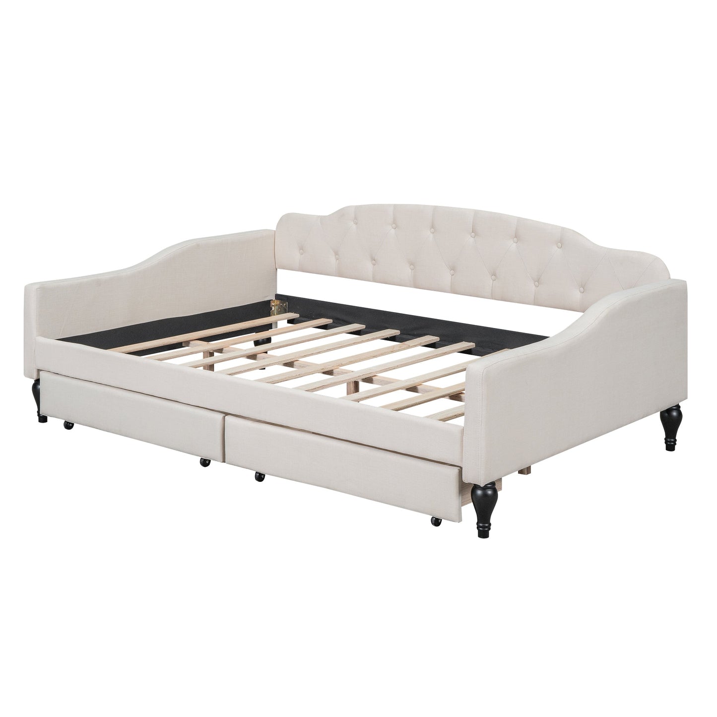 Full Size Upholstered Tufted Daybed with Two Drawers, Beige - Korvel