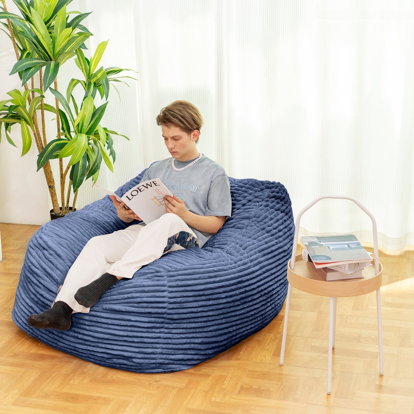 Faux Fur Classic Bean Bag blue - Korvel