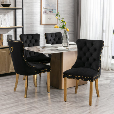 Elegant Black Velvet Dining Chair Set with Gold Accents