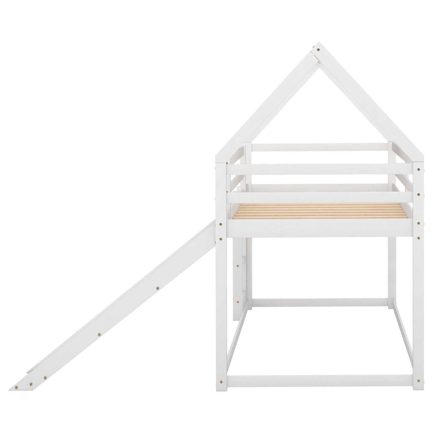 Twin Size Bunk House Bed with Slide and Ladder White - Korvel
