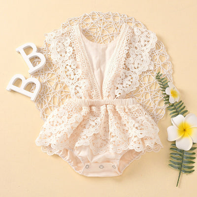 Solid color backless lace up baby jumpsuit - Korvel