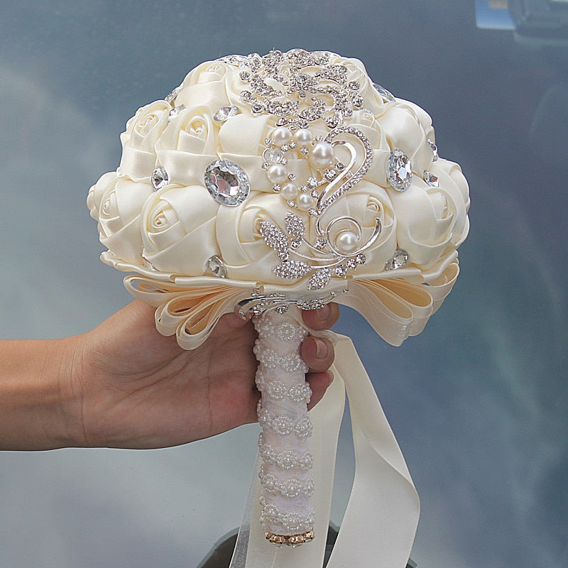 Artificial Wedding Bouquets Hand Made Flower Rhinestone Bridesmaid Crystal Bridal Wedding Bouquet - Korvel