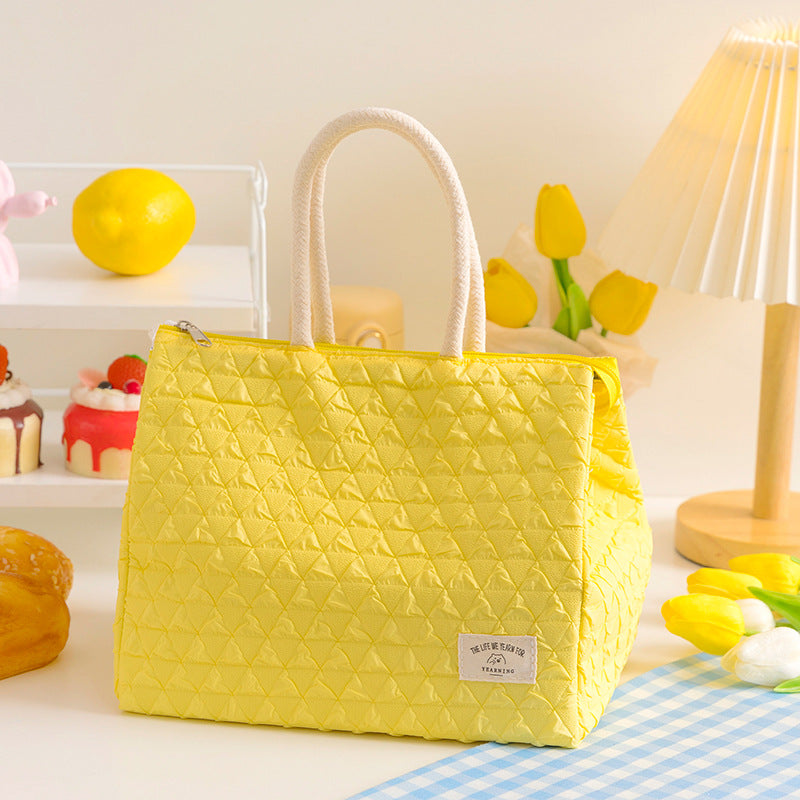 ins style small fresh outdoor large capacity picnic insulation and cold storage bag fashionable diamond pattern zipper lunch box bag student lunch bag - Korvel