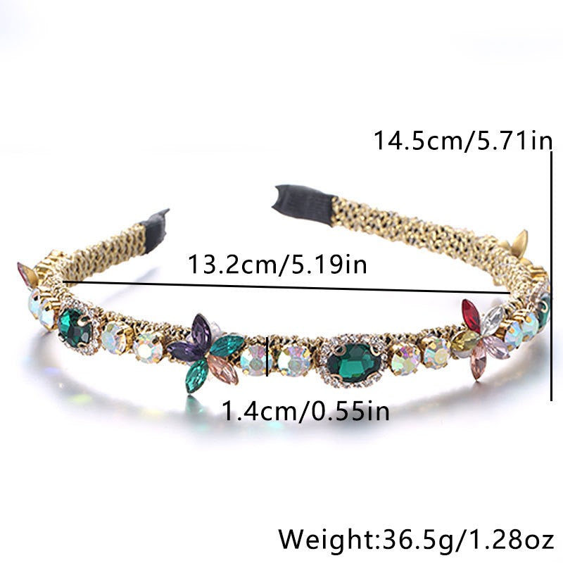 Crystal flower set with colorful glass diamond fine edge hair hoop - Korvel