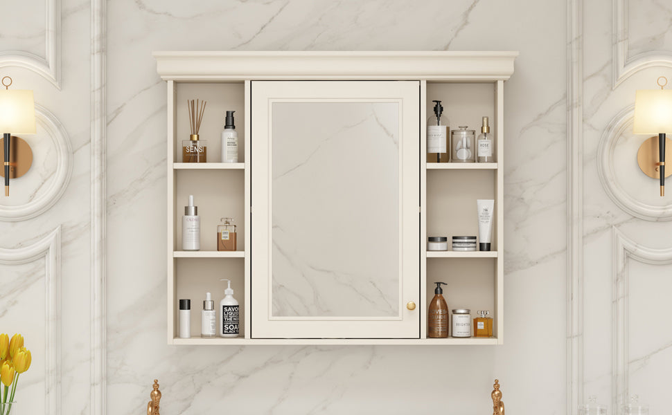 35'' x 28'' Blue Wall Mounted Bathroom Storage Cabinet with Mirror Door, Modern Bathroom Wall Cabinet with Mirror - Korvel