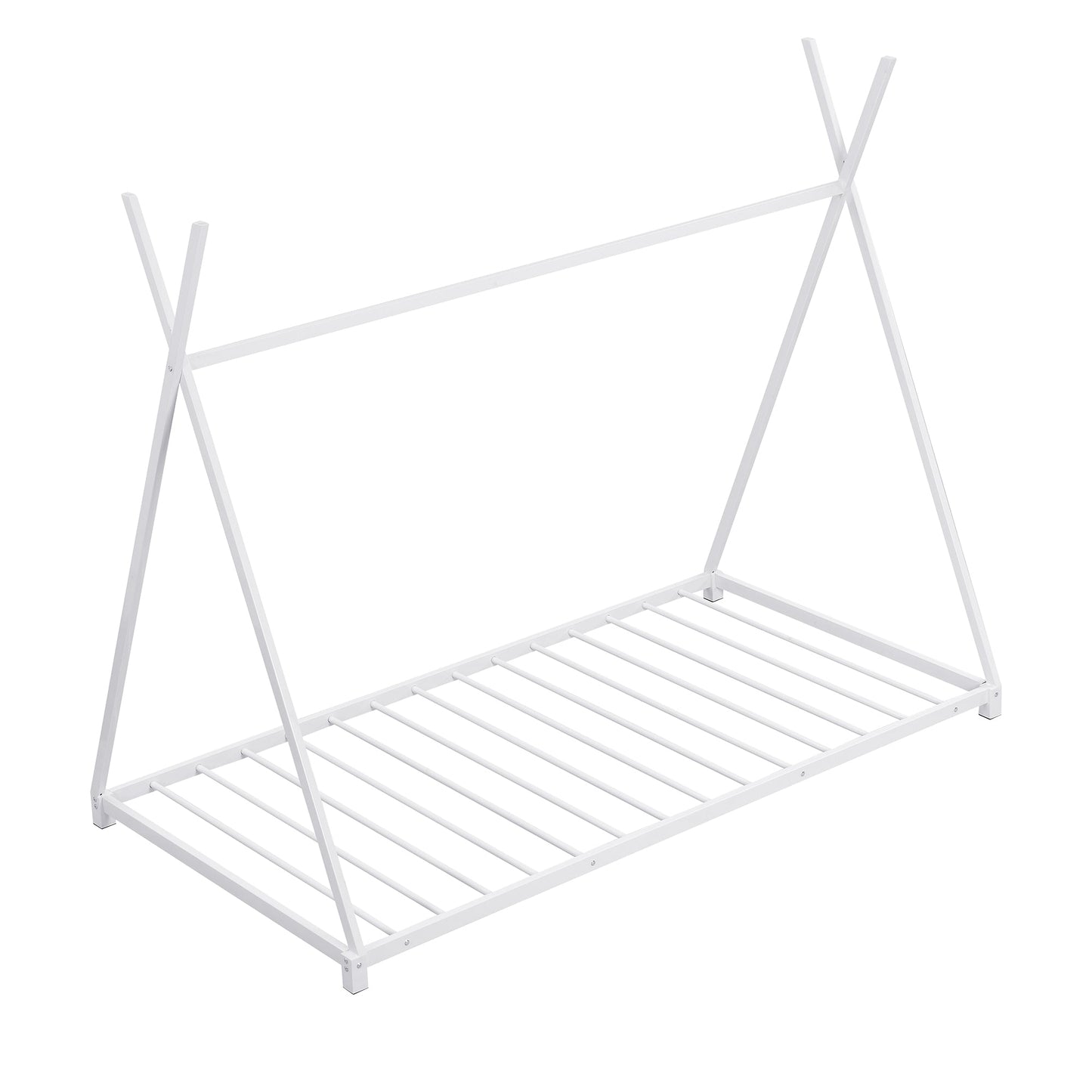 Metal Twin Size House Platform Bed with Triangle Structure  White - Korvel