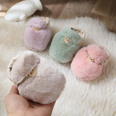 Newborn Plush Footwear Winter Thickened And Padded Infant Soft Bottom Step Front Shoes Warm Fur Baby Toddler Shoes - Korvel