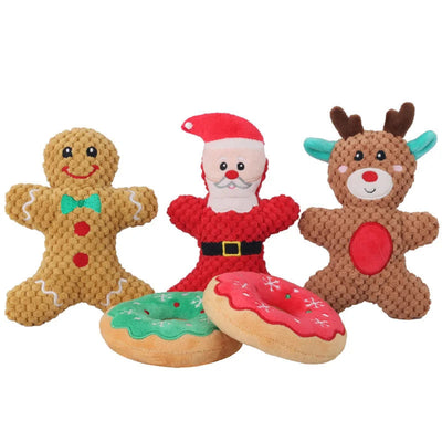 Christmas Plush Dog Toy Series - Santa, Elk, Gingerbread & Donut