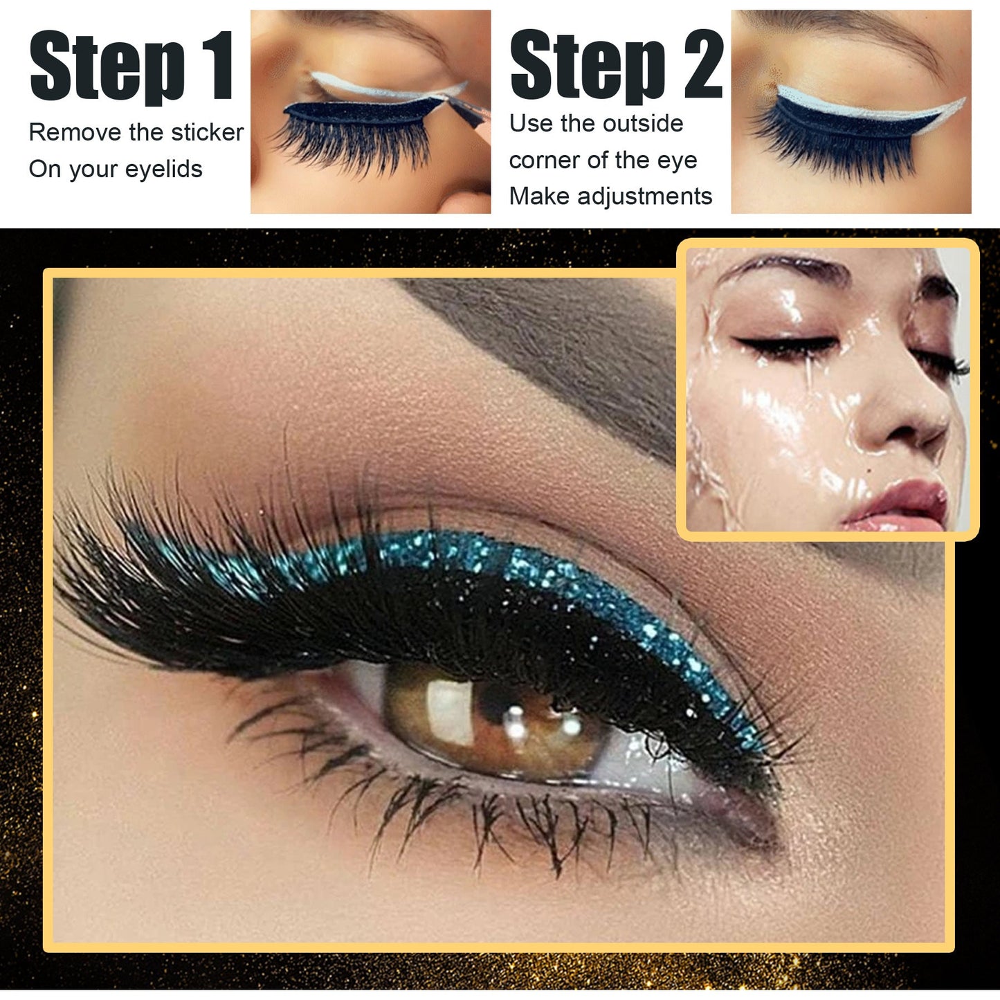 New Glitter Self-Adhesive Eyeliner Eyeshadow Sticker Double Eyelid False Eyelashes Waterproof Party Eye Makeup Sticker - Korvel