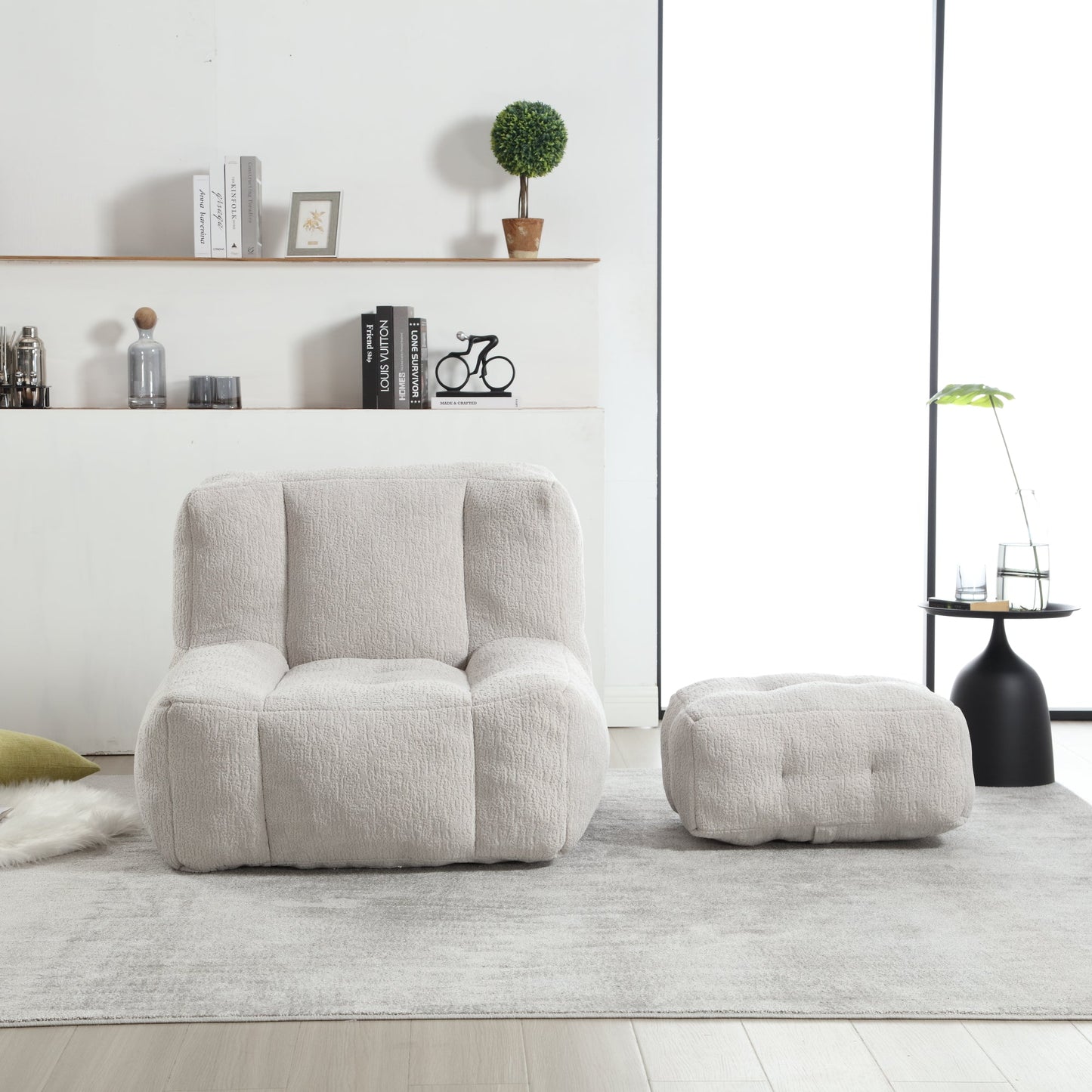 Sillón Puff Esponjoso con Espuma Viscoelástica y Otomana