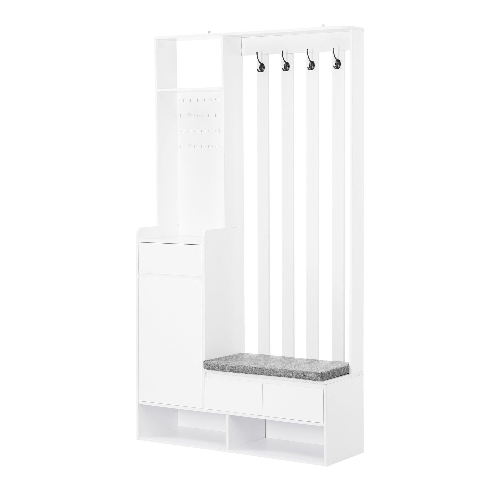 39.3'W70.8'H multifunctional corridor shoe cabinet with soft padded nail board and white clothes hanger with entrance hook - Korvel