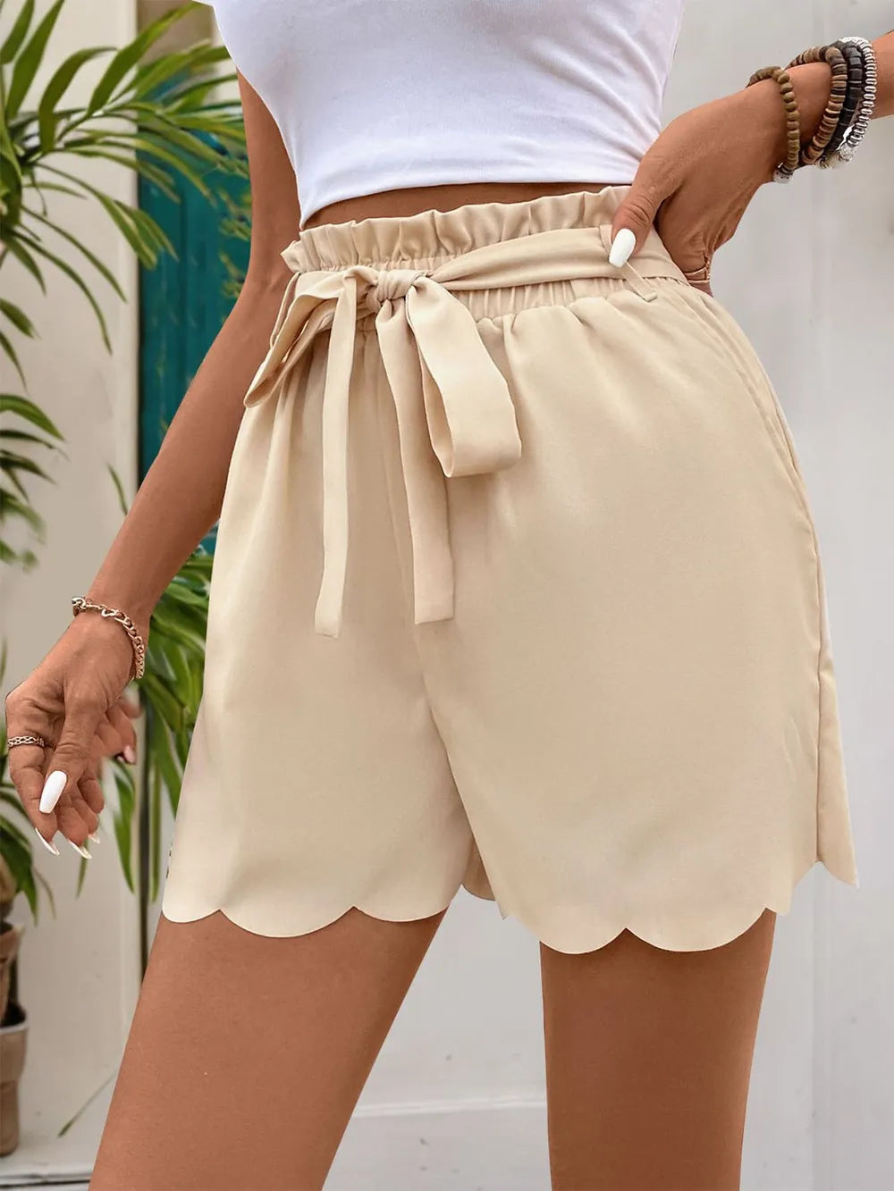 Perfee Frill Tied Shorts with Pockets - Korvel