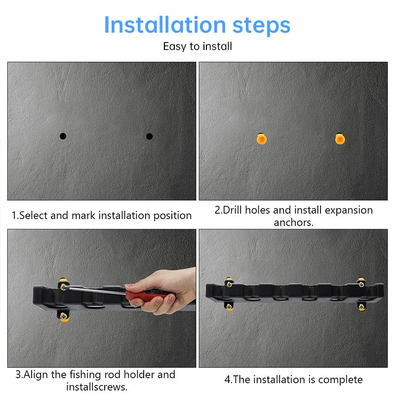 1pc 6-hole fishing rod wall mount, vertical/horizontal display frame - Korvel