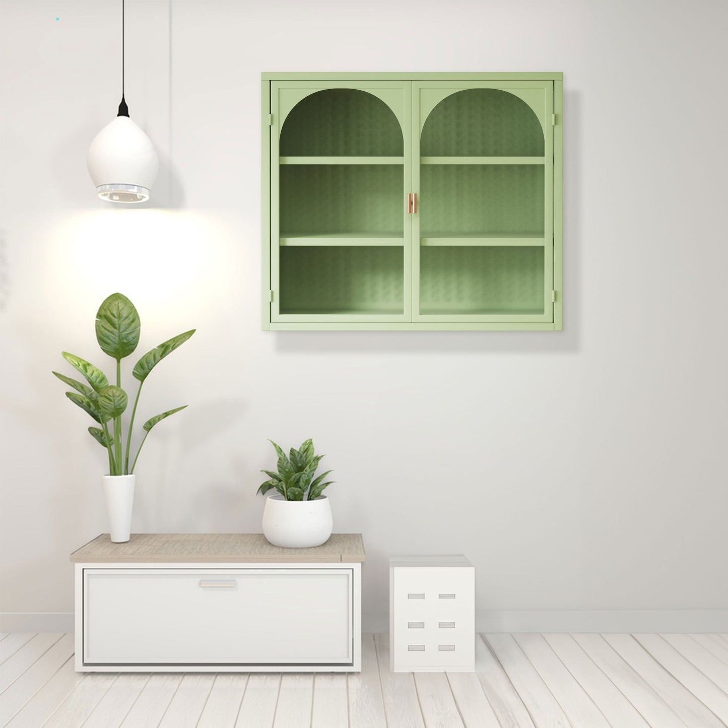 Armario de pared moderno de dos puertas con puertas de vidrio
