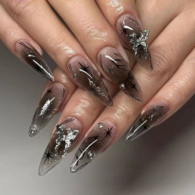Bow wear manicure long almond nails fake nails - Korvel
