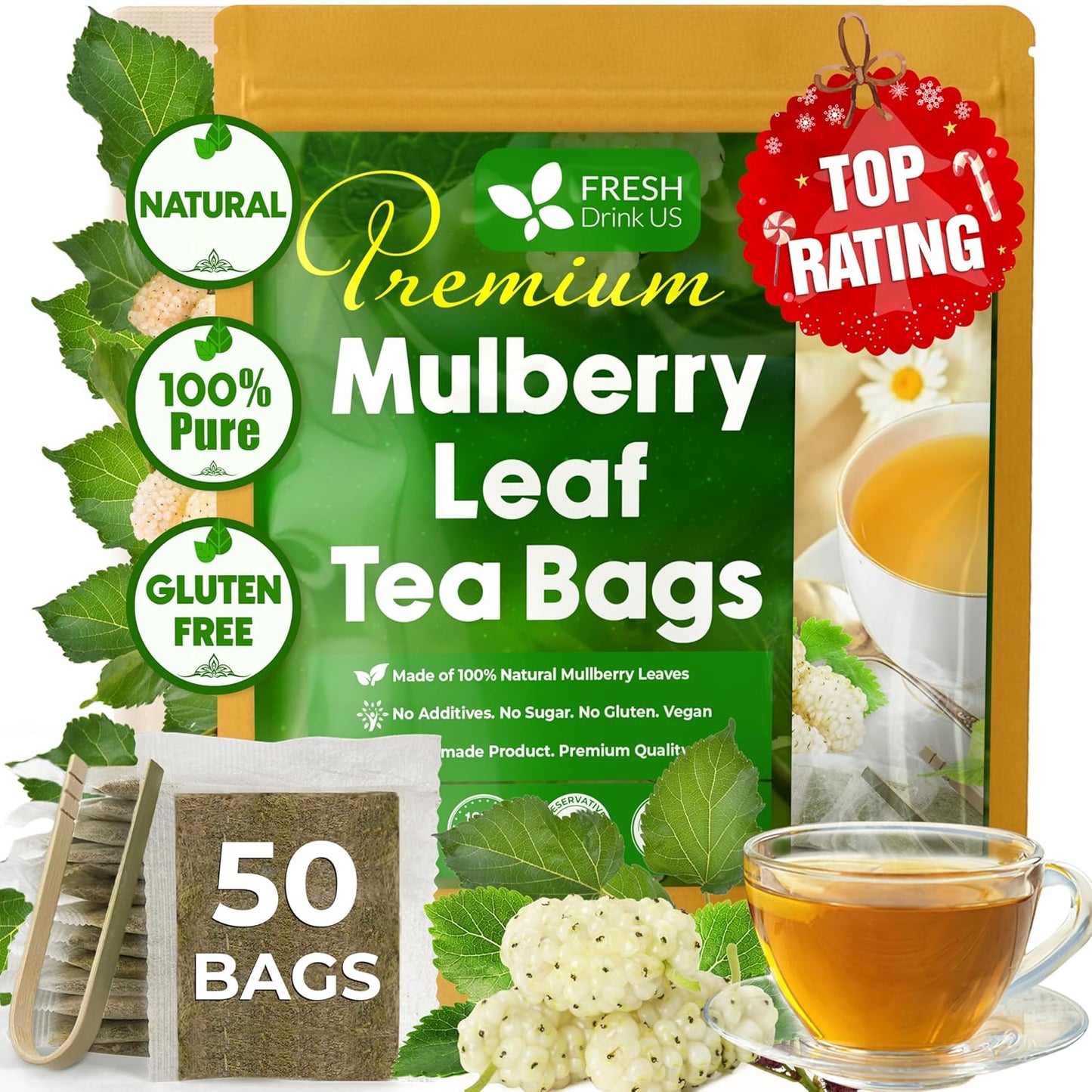 Premium Mulberry Leaf Tea Bags - Sugar-Free, Caffeine-Free, Vegan