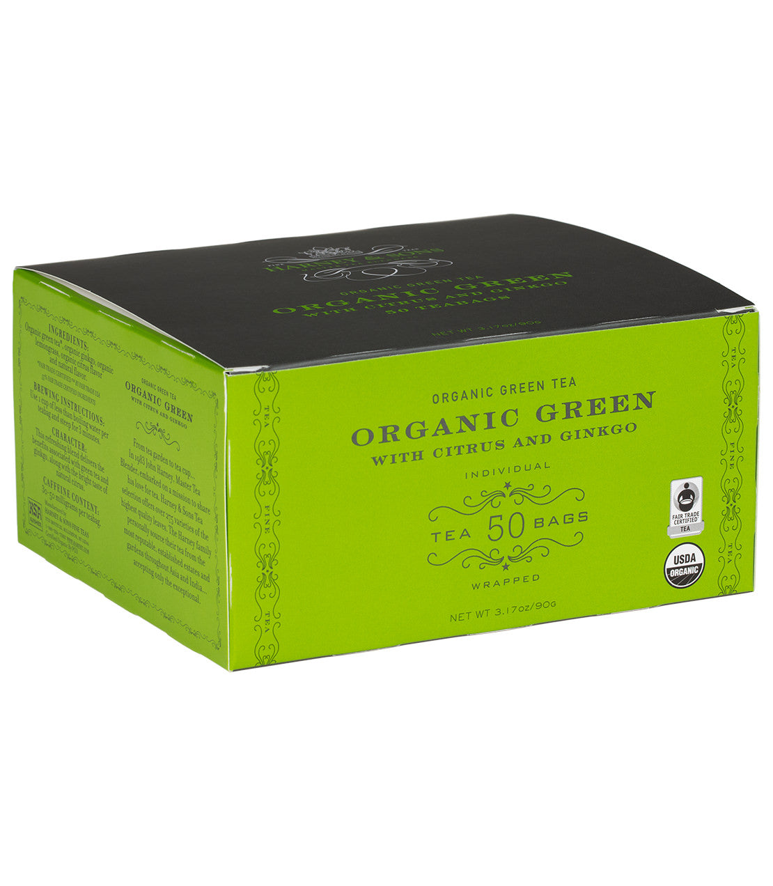 Té Verde Orgánico con Cítricos y Ginkgo - 50 Bolsitas de Té Envueltas