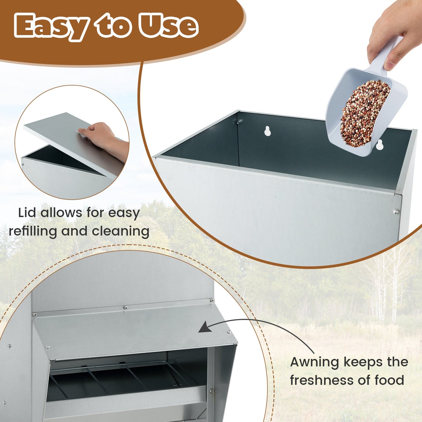 Wall Mount Galvanized Chicken Feeder - 50 lbs Capacity