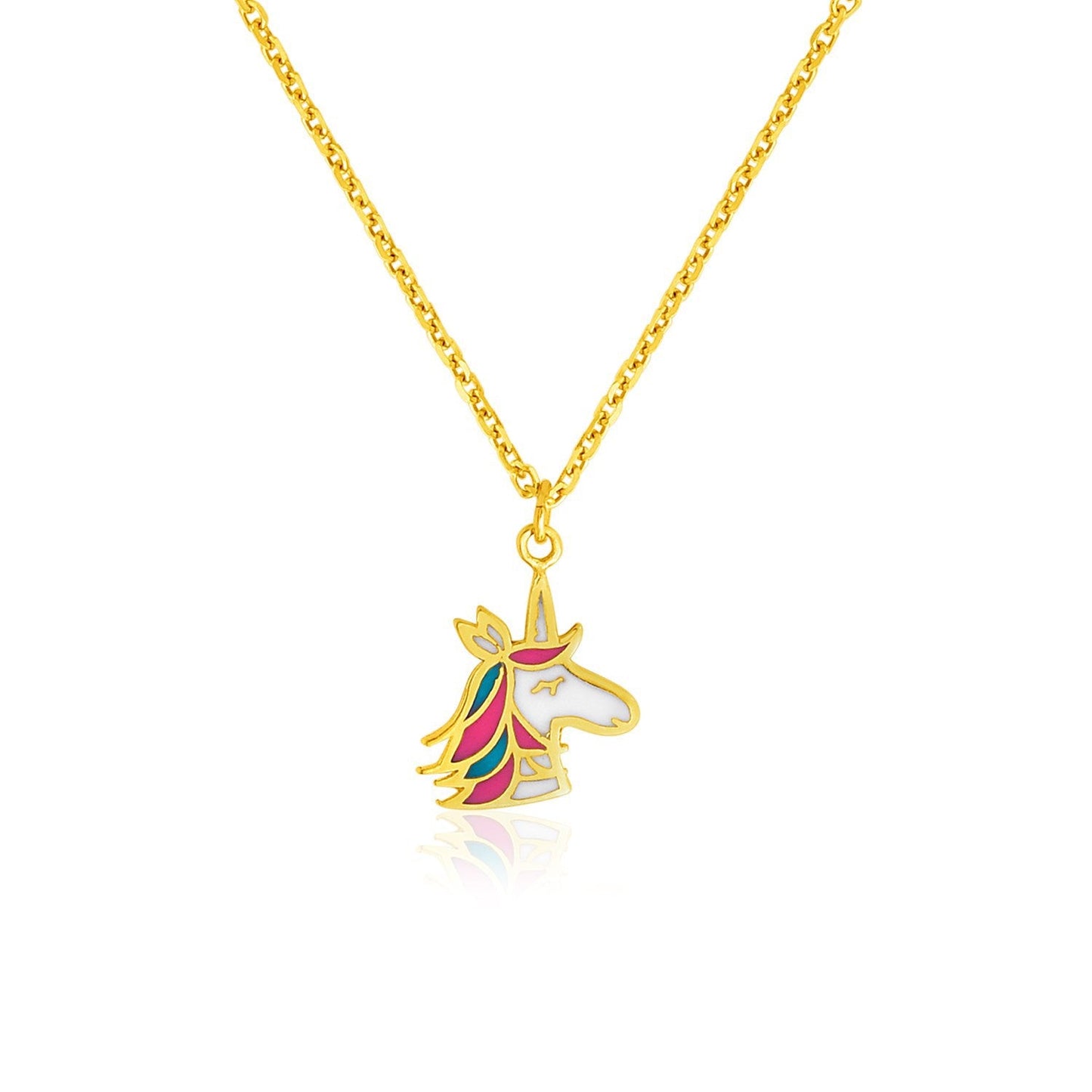 14k Yellow Gold Children's Necklace with Unicorn Pendant