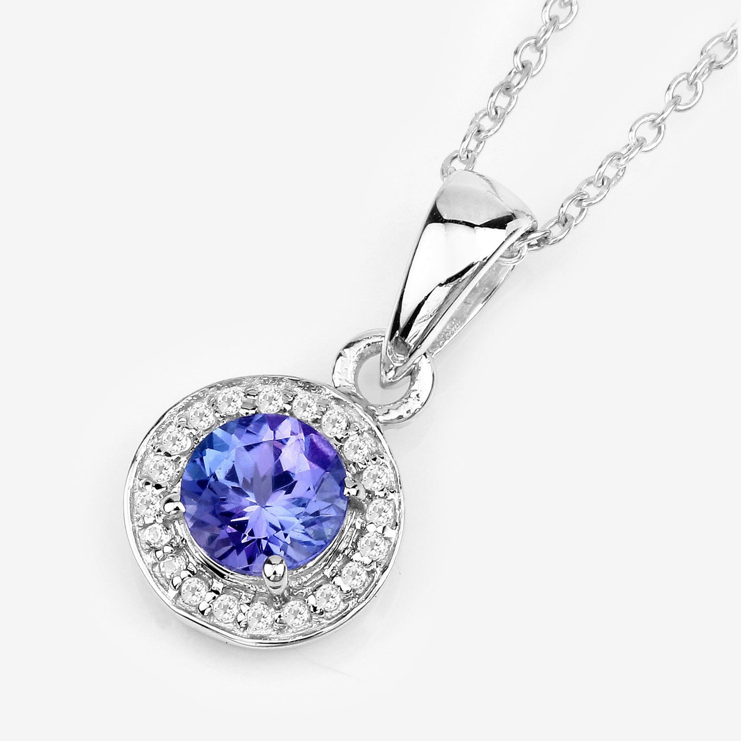 1.05 Carat Genuine Tanzanite & White Topaz Pendant in Sterling Silver