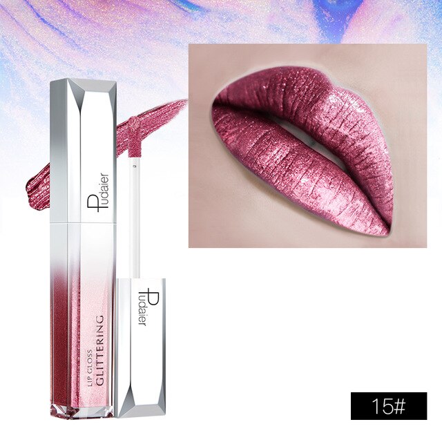 Pudaier Metallic Glitter Shine Lipstick - Long-lasting Liquid Tint
