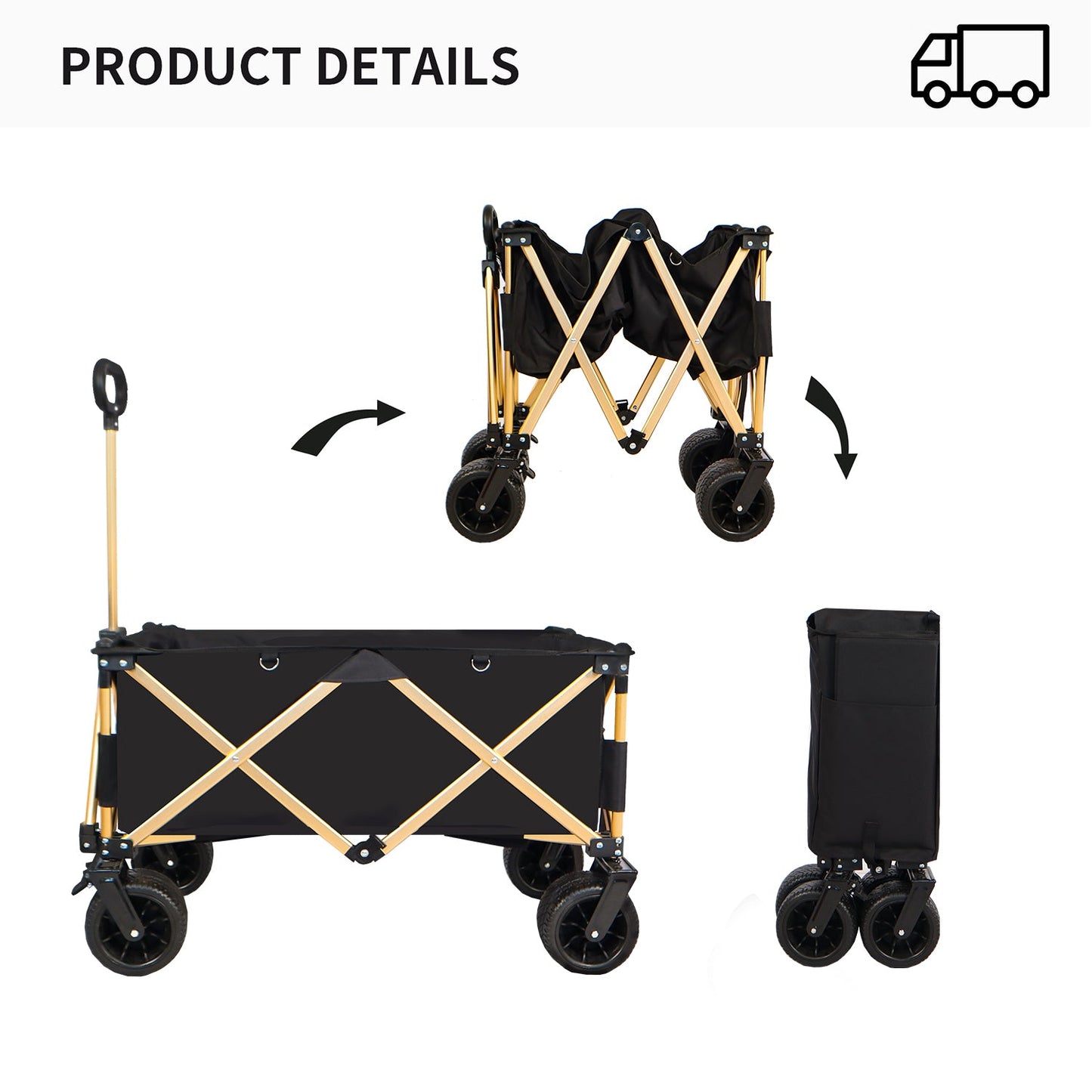 Chariot de Plage Pliable Haute Résistance avec Grandes Roues