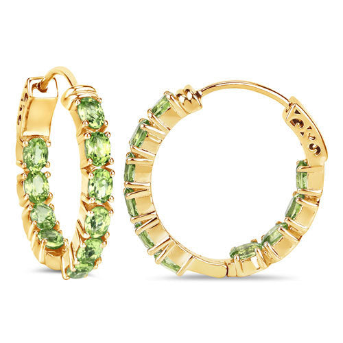 Pendientes de aro de plata esterlina .925 con peridoto genuino de 3.40 quilates