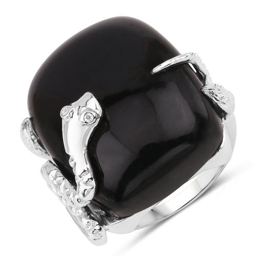21.04 Carat Black Onyx & White Topaz Sterling Silver Ring