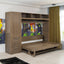 Full Size Murphy Bed with Wardrobe, Drawers and Open Shelves, Antique Grey - Korvel