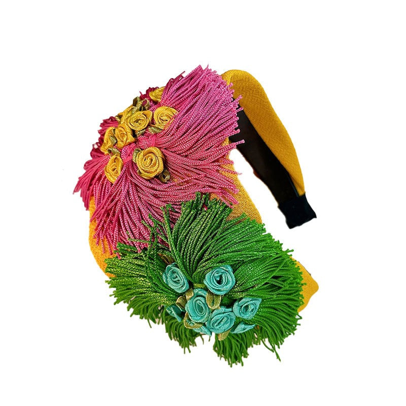 Bandeau large en tissu fleuri fait main