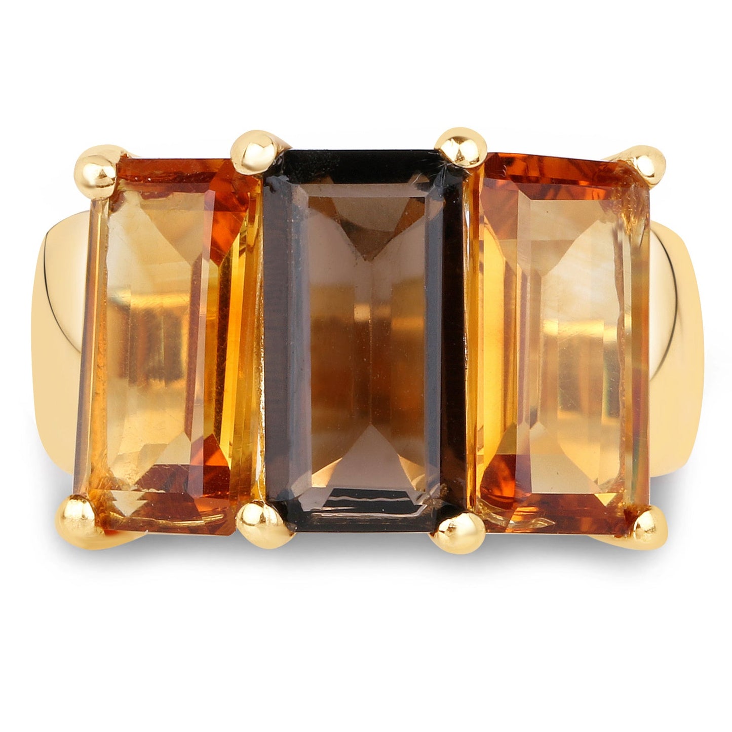 Anillo de Cuarzo Ahumado y Citrino de 8.14 Quilates Baño de Oro Amarillo de 14K